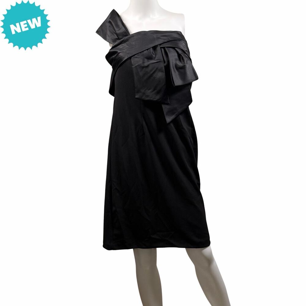 Sophia Christina Dress Women's Size 6 Black Bow One Shoulder Sleeveless Sheath